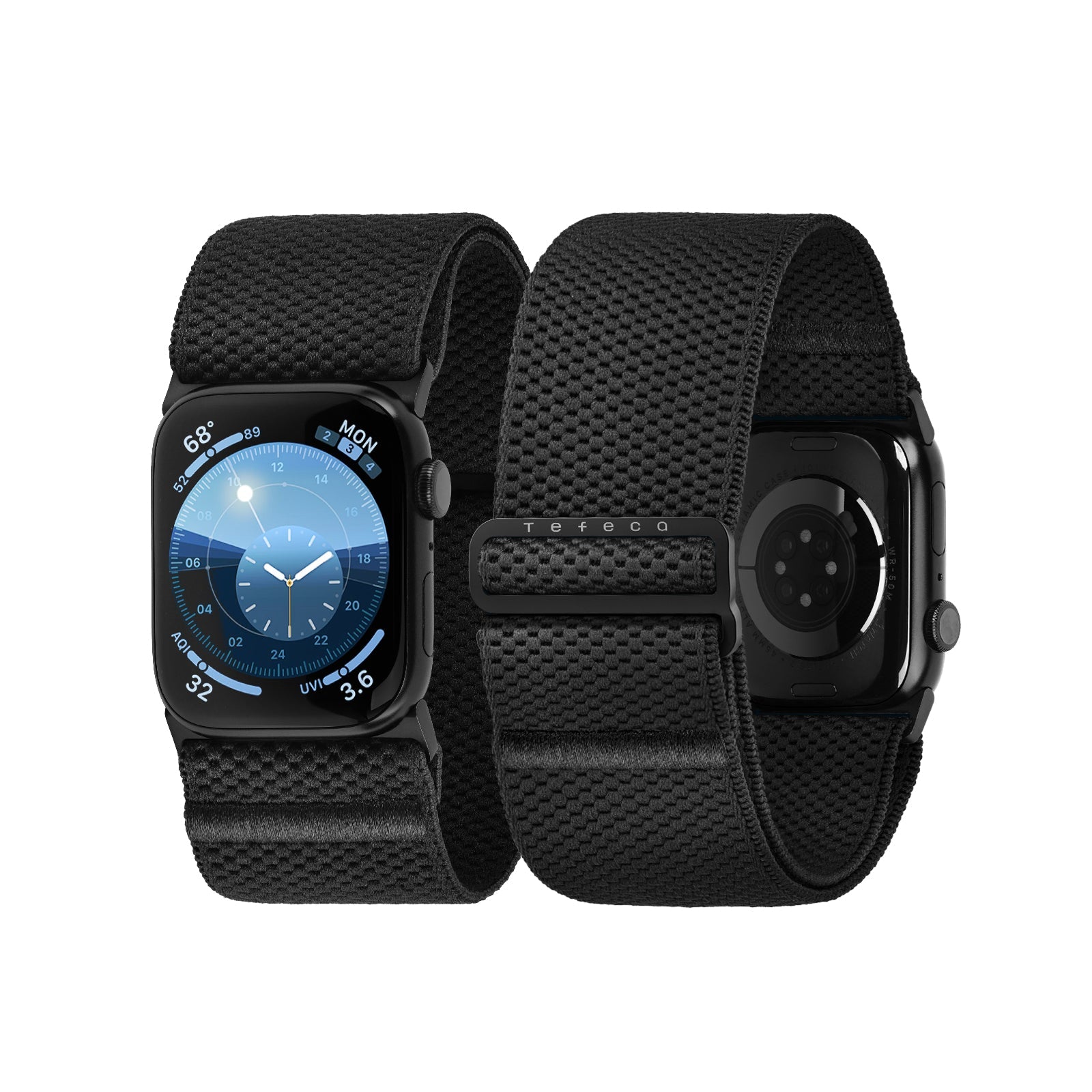 Tefeca Edge Series Stretchy Band Compatible with Apple Watch Ultra/Ultra2 /  Hyper Black | Ultra Wide for 44/45/46/49mm