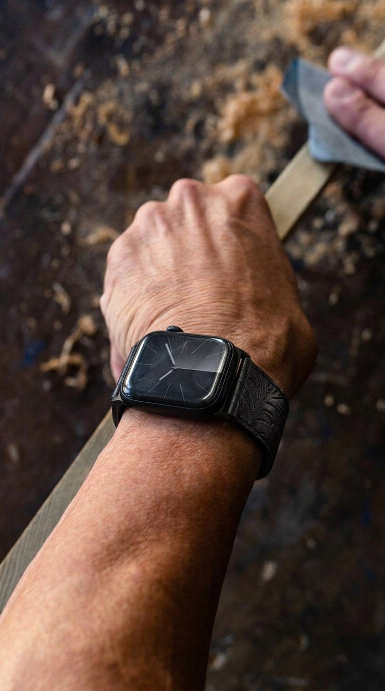 Dual Band-Black Vintage Scroll Carving Leather