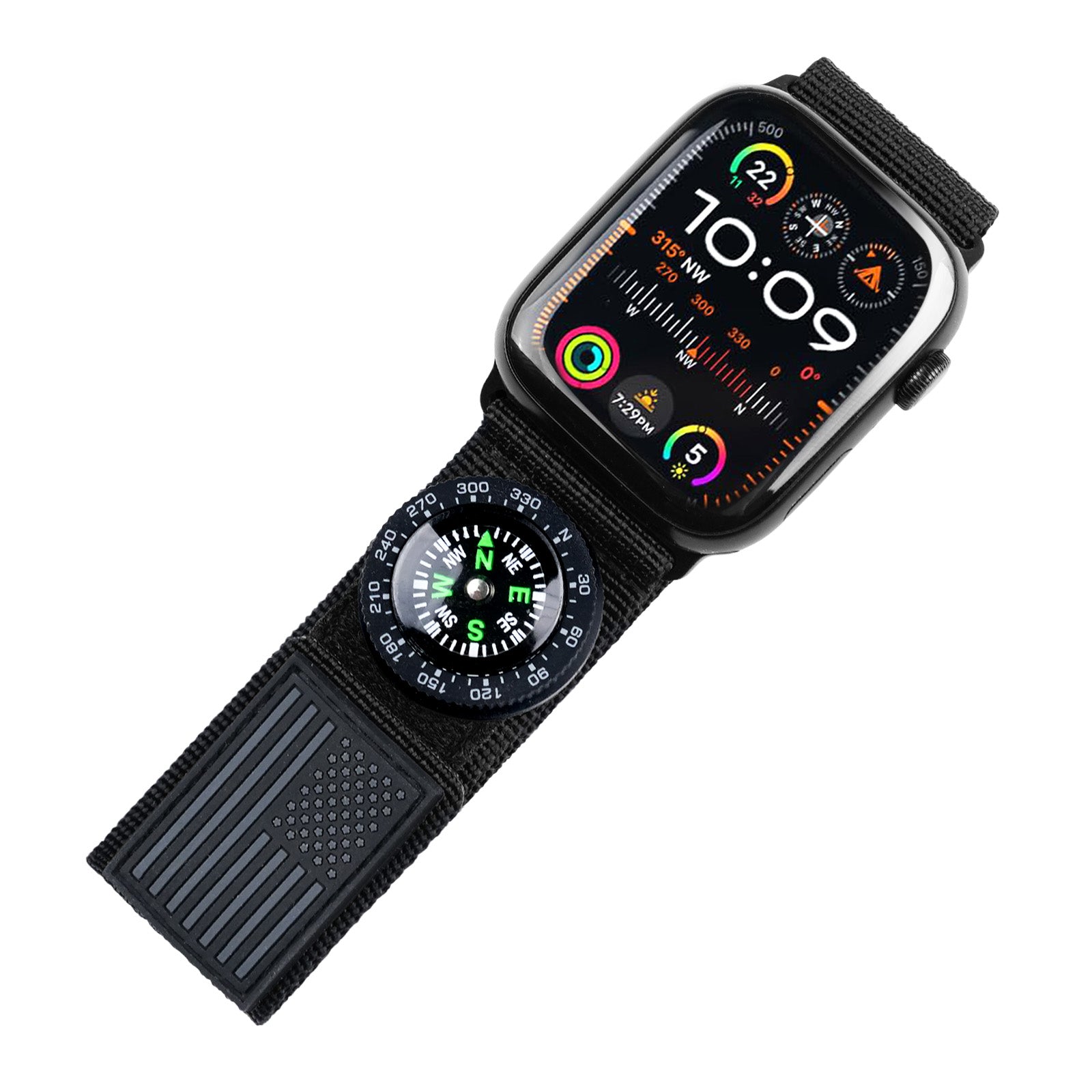 Tefeca Fortitude Series USA Flag Standard Wide Band – Black with Black SnapHook Micro Compass