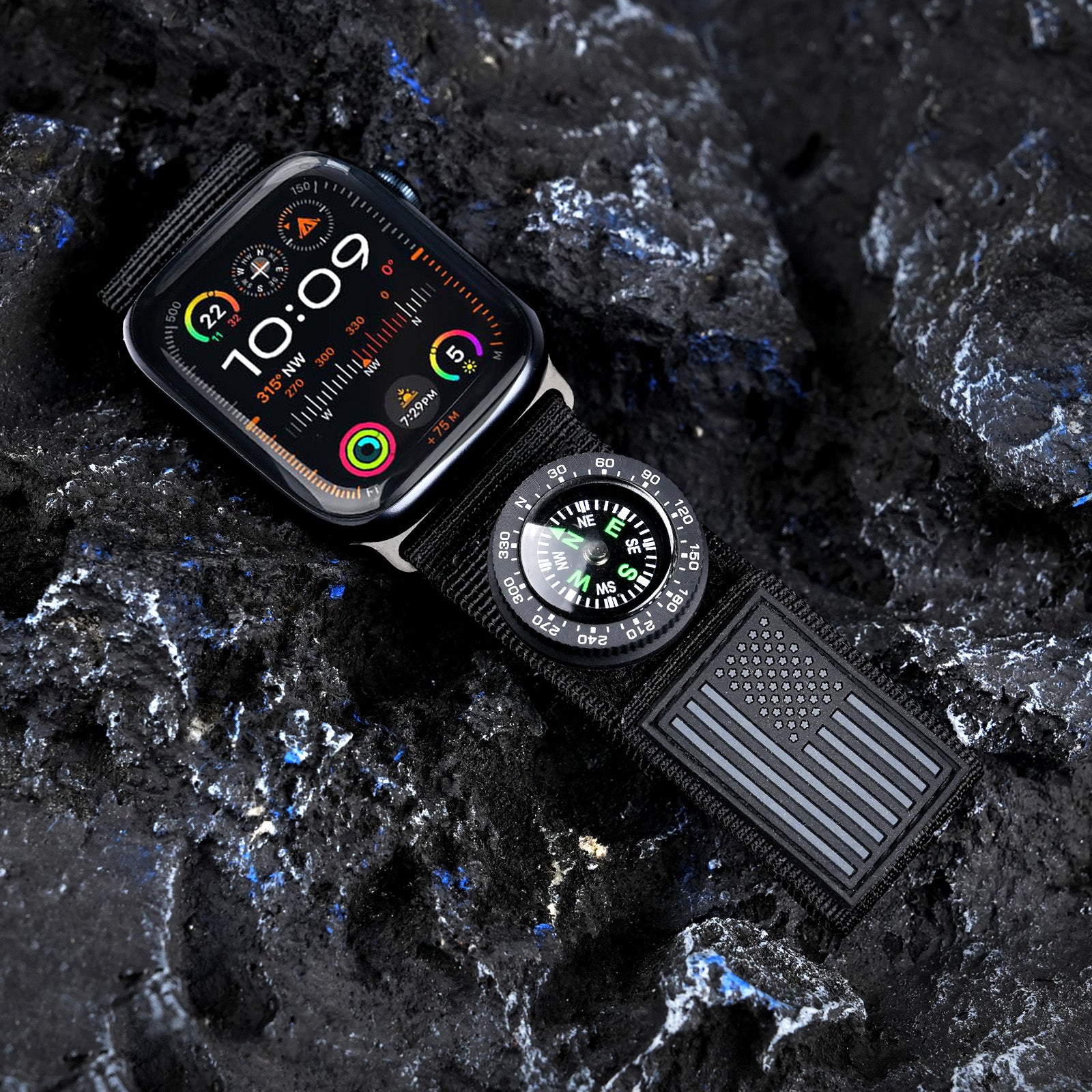 Tefeca Fortitude Series USA Flag Standard Wide Band – Black with Black SnapHook Micro Compass