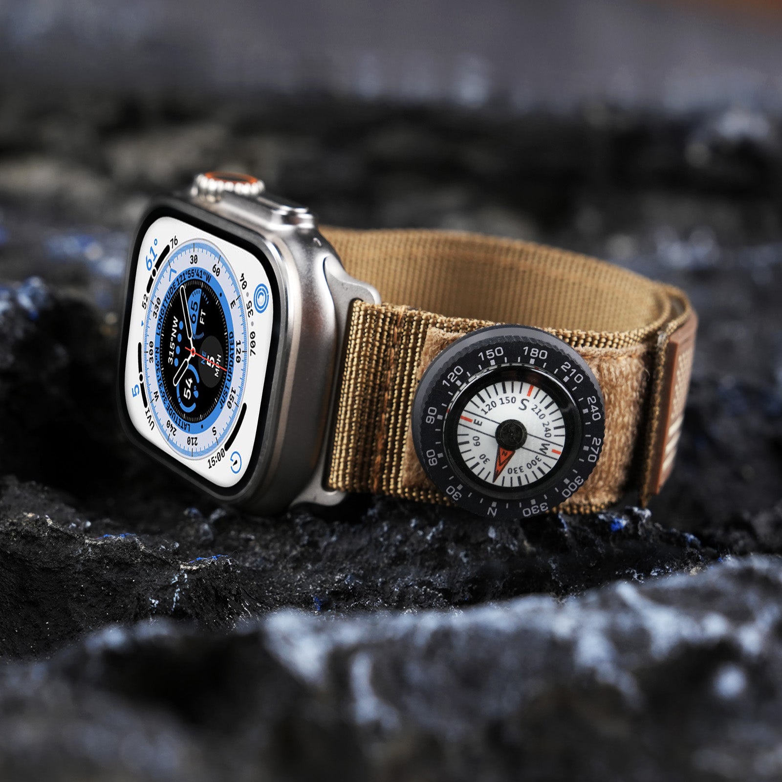 Tefeca Fortitude Series USA Flag Standard Wide Band – Coyote Tan Silver with White SnapHook Micro Compass