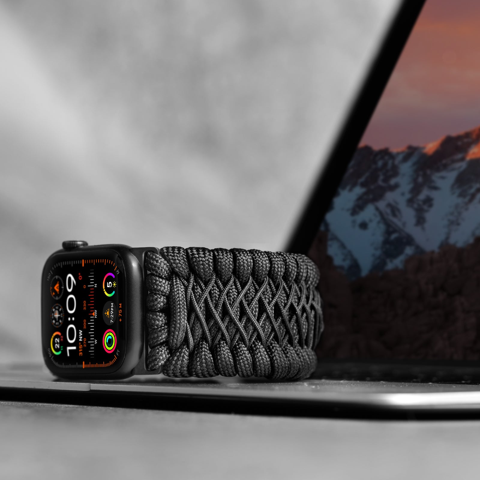 Tefeca Titan Series Paracord Band Compatible with Apple Watch (Black 49/45/44/42mm)