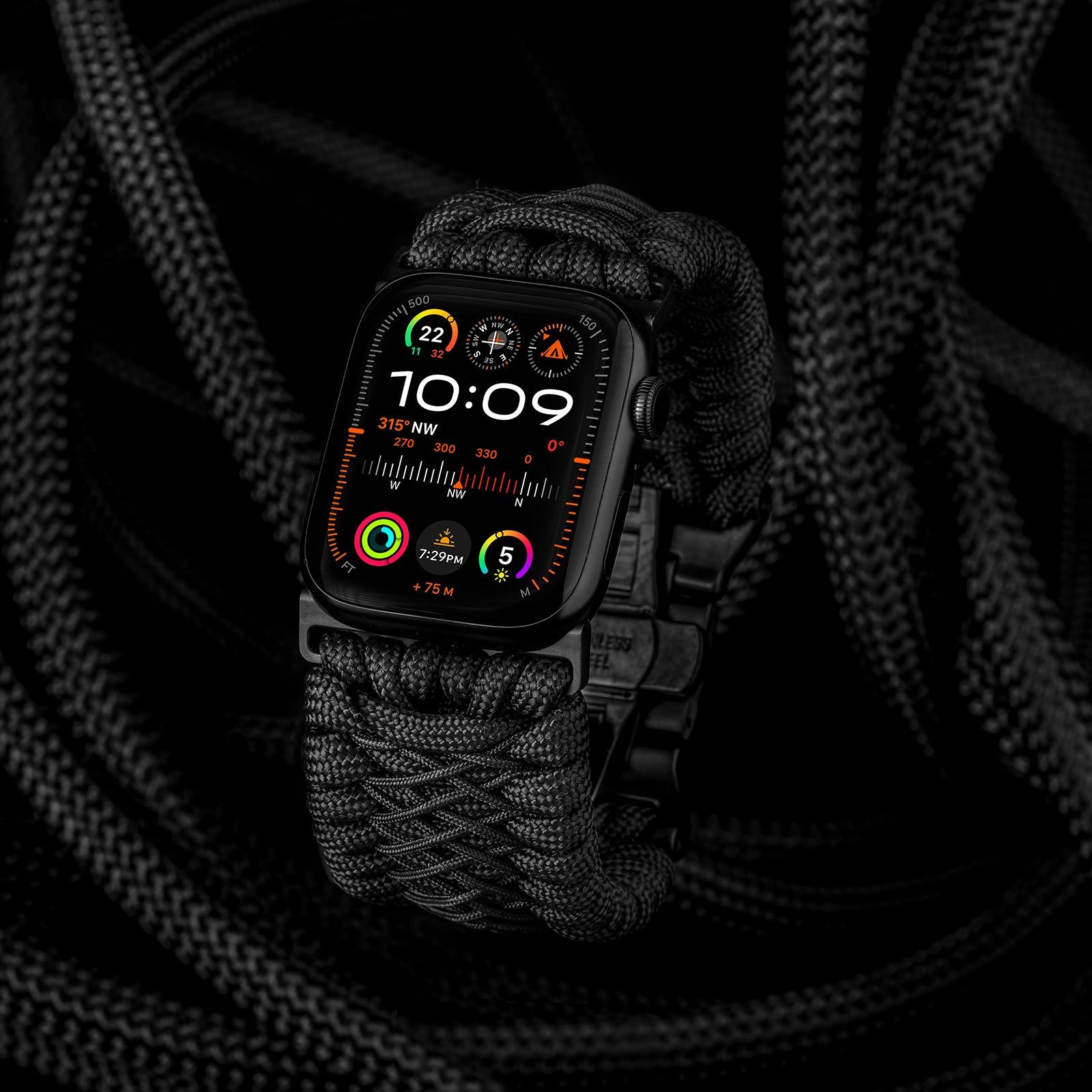 Tefeca Titan Series Paracord Band Compatible with Apple Watch (Black 49/45/44/42mm)