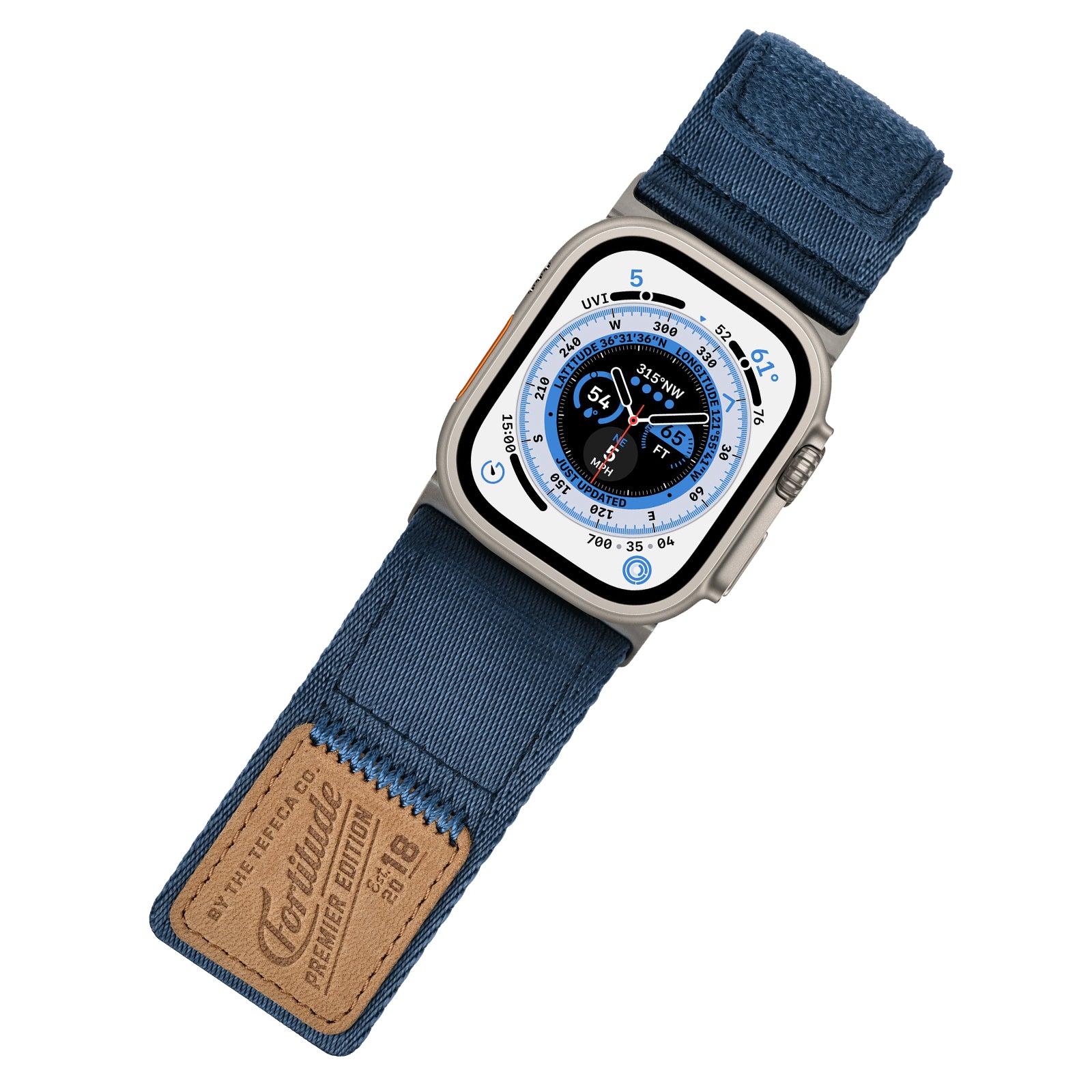 Tefeca Fortitude Series Ultra Wide Hook and Loop Band for Apple Watch/Apple Watch Ultra | Ultra Wide Nylon Midnight Blue with Silver Adapters | 42/44/45/49mm