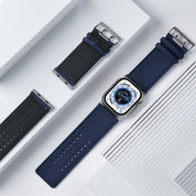 Tefeca Dual Series Replacement Watch Band Compatible with Apple Watch/ Apple Watch Ultra | Blue Sailcloth with Silver Adapters | 42/44/45/49mm - Tefeca