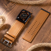 Tefeca Dual Series Replacement Watch Band Compatible with Apple Watch/ Apple Watch Ultra | Brown Leather with Black Adapters | 42/44/45/49mm - Tefeca