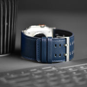 Tefeca Dual Series Replacement Watch Band Compatible with Apple Watch/ Apple Watch Ultra | Mystic Blue Leather with Silver Adapters | 42/44/45/49mm - Tefeca