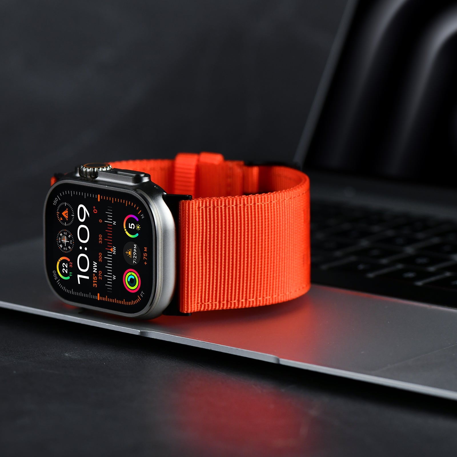 Tefeca Dual Series Replacement Watch Band Compatible with Apple Watch/ Apple Watch Ultra | Orange Nylon with Black Adapters | 42/44/45/49mm - Tefeca