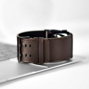 Tefeca Dual Series Replacement Watch Band Compatible with Apple Watch/ Apple Watch Ultra | Retro Dark Brown Leather | 42/44/45/49mm - Tefeca