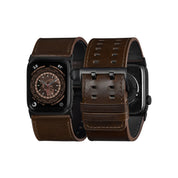 Tefeca Dual Series Replacement Watch Band Compatible with Apple Watch/ Apple Watch Ultra | Retro Dark Brown Leather | 42/44/45/49mm - Tefeca