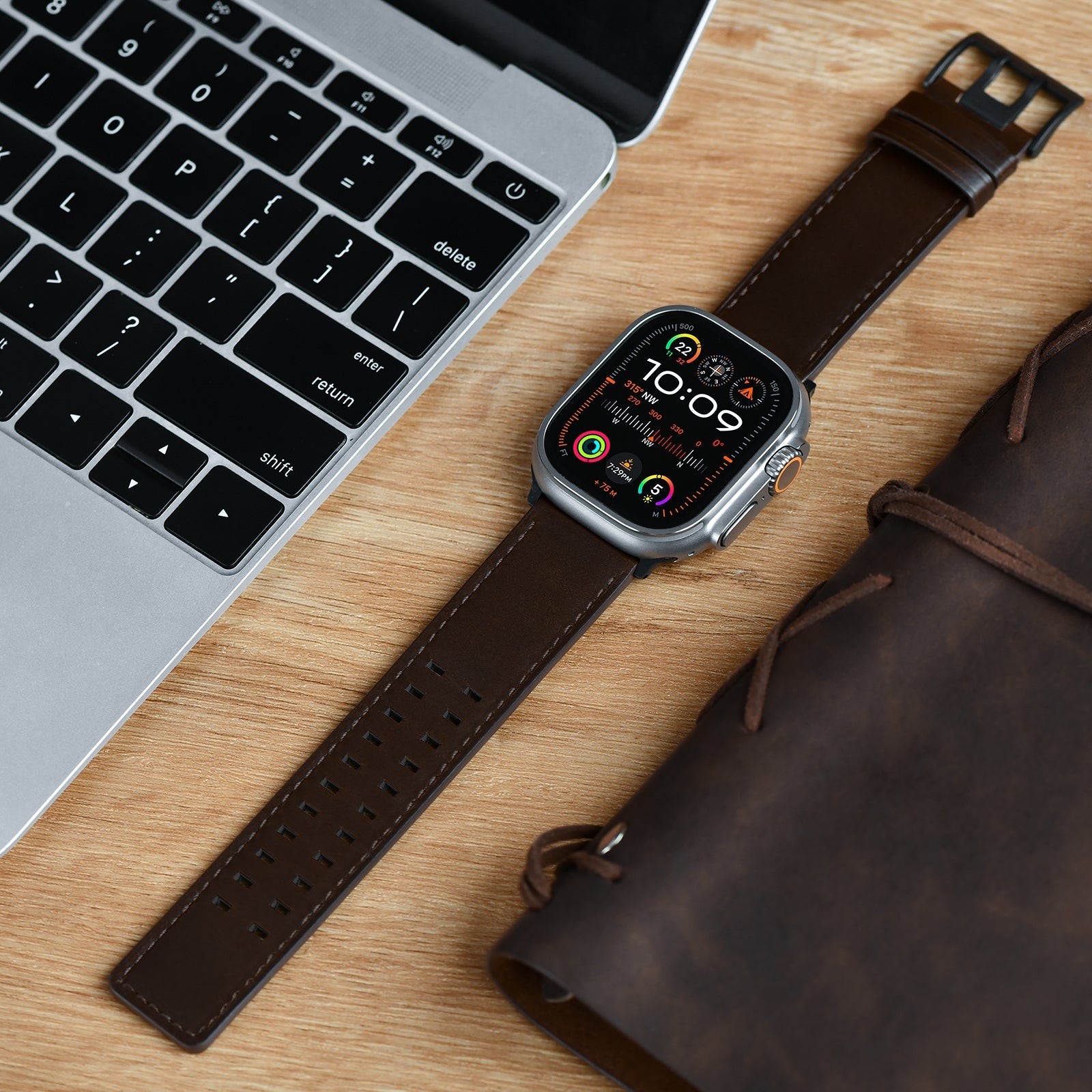  Apple Watch Ultra | Standard Wide Retro Dark Brown Leather - Tefeca