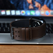 Tefeca Dual Series Replacement Watch Band Compatible with Apple Watch/ Apple Watch Ultra | Standard Wide Retro Dark Brown Leather - Tefeca