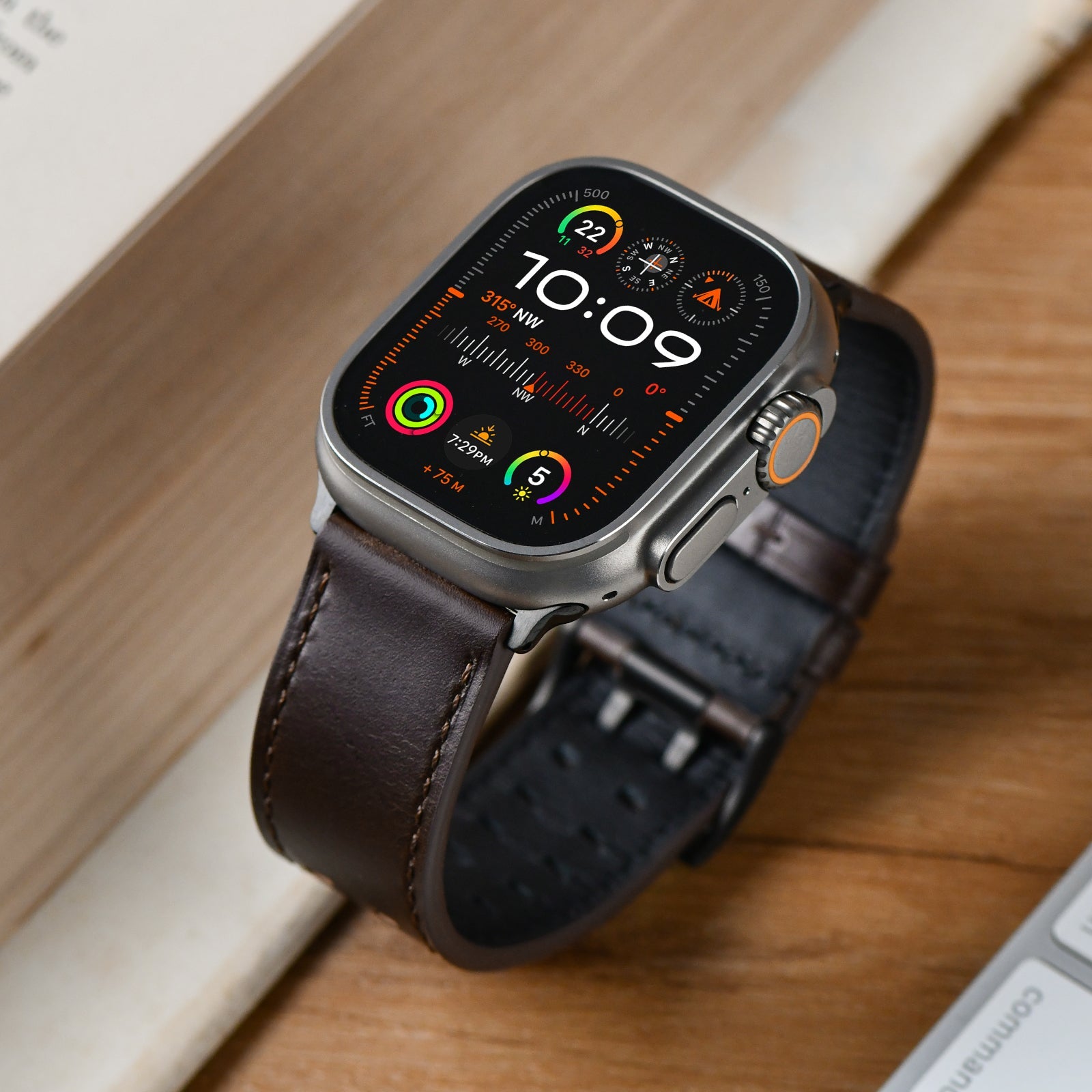  Apple Watch Ultra | Standard Wide Retro Dark Brown Leather - Tefeca