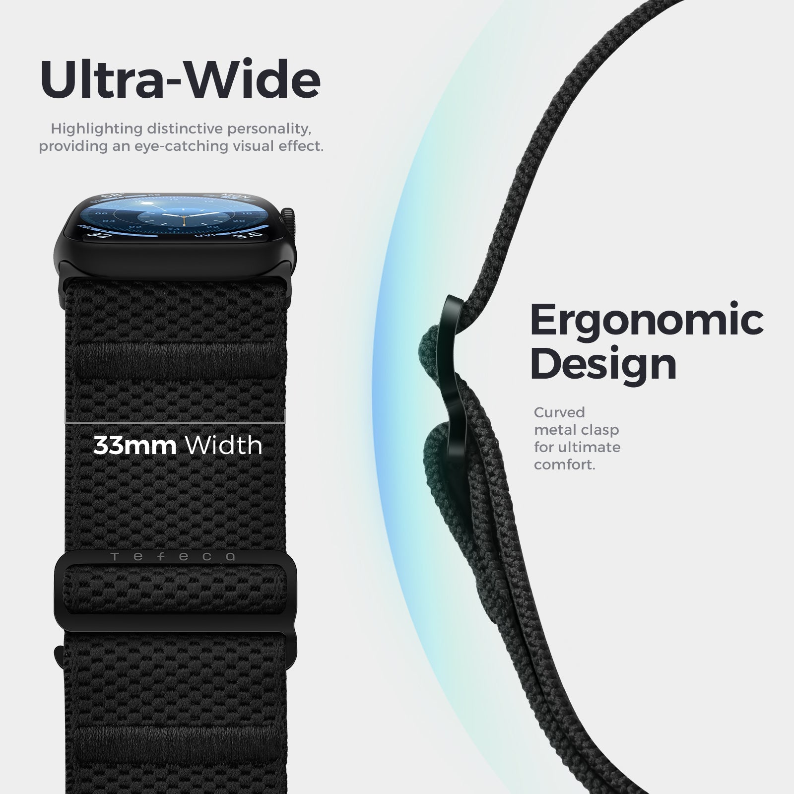 Tefeca Edge Series Stretchy Band Compatible with Apple Watch Ultra/Ultra2 / Hyper Black | Ultra Wide for 42/44/45/49mm - Tefeca