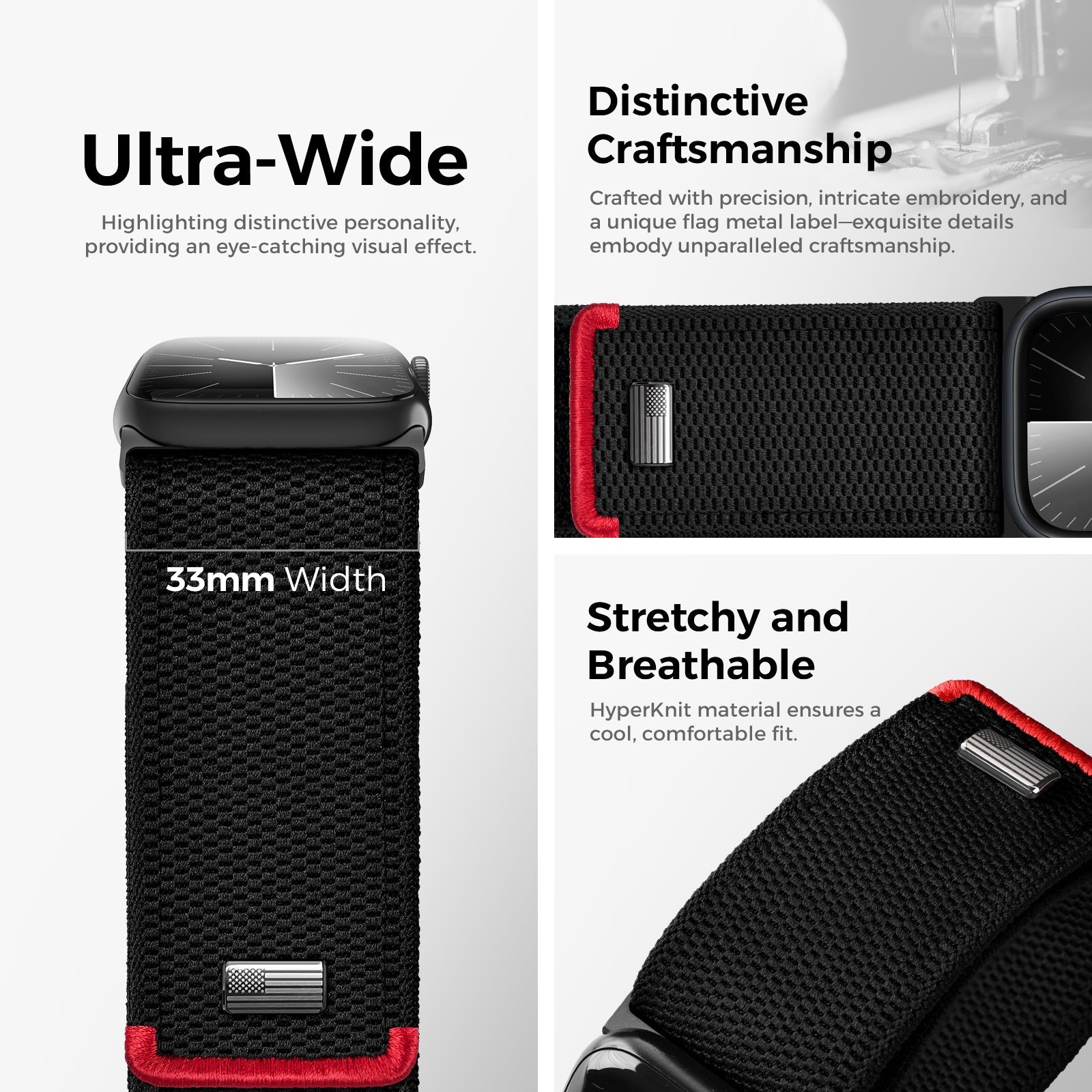 Tefeca Fortitude Elite Series Ultrawide Band Compatible with Apple Watch / Ultra/ Ultra2 / Hyper Black Patriot | 42/44/45/49mm - Tefeca