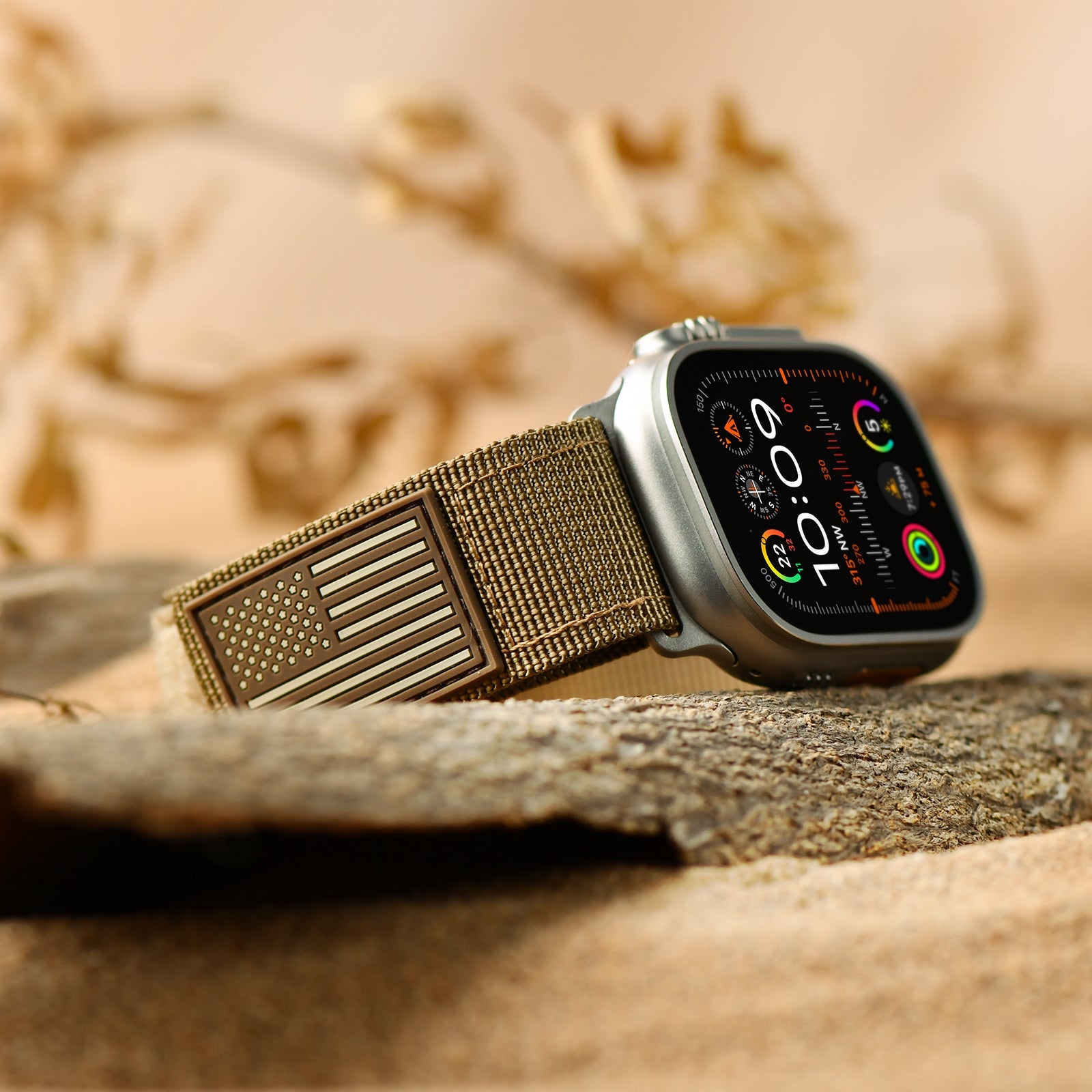 Apple Watch Ultra |Coyote Tan Patriot with silver Adapters - Tefeca