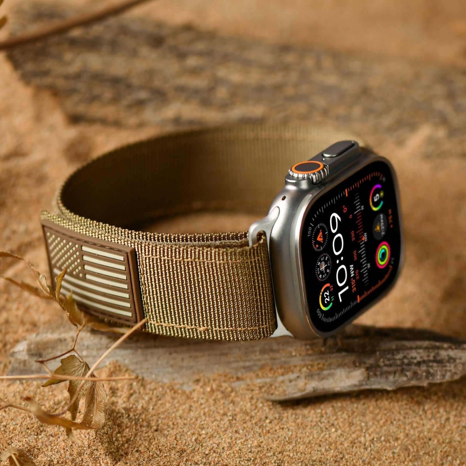 Apple Watch Ultra |Coyote Tan Patriot with silver Adapters - Tefeca