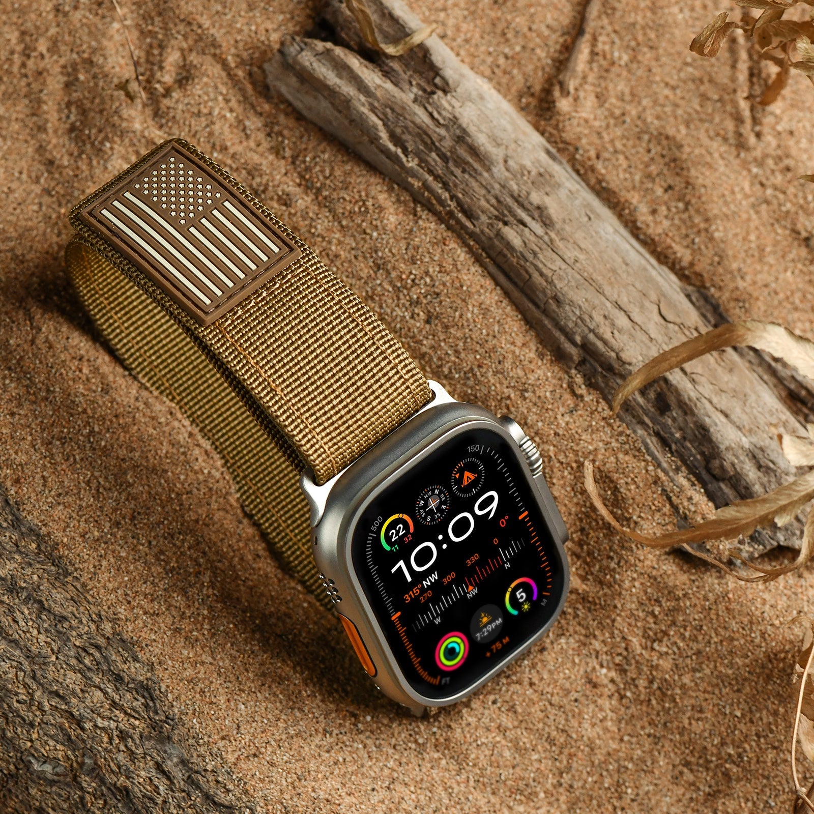 Apple Watch Ultra |Coyote Tan Patriot with silver Adapters - Tefeca