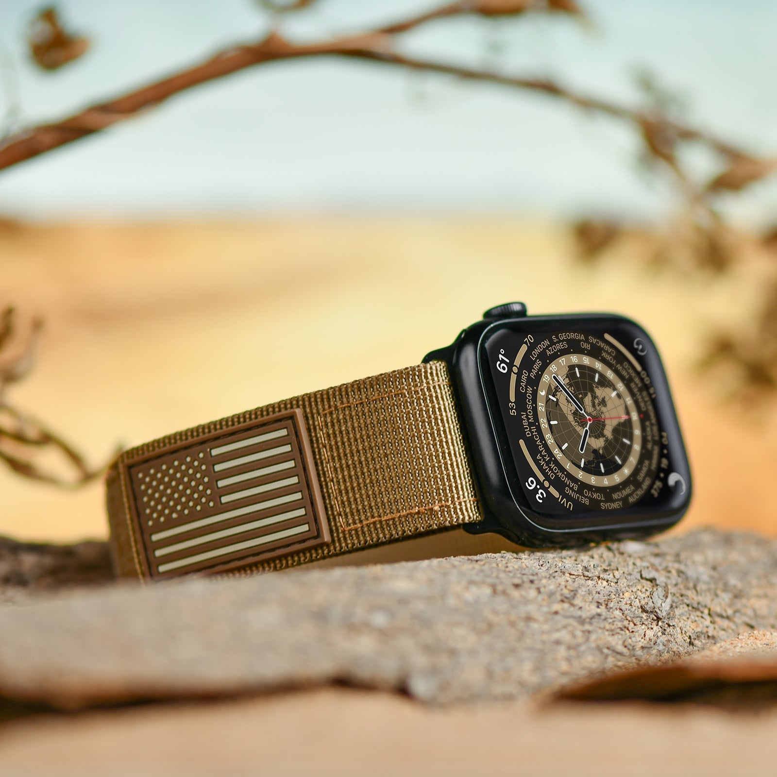 Apple Watch Ultra|Coyote Tan Patriot with black Adapters - Tefeca