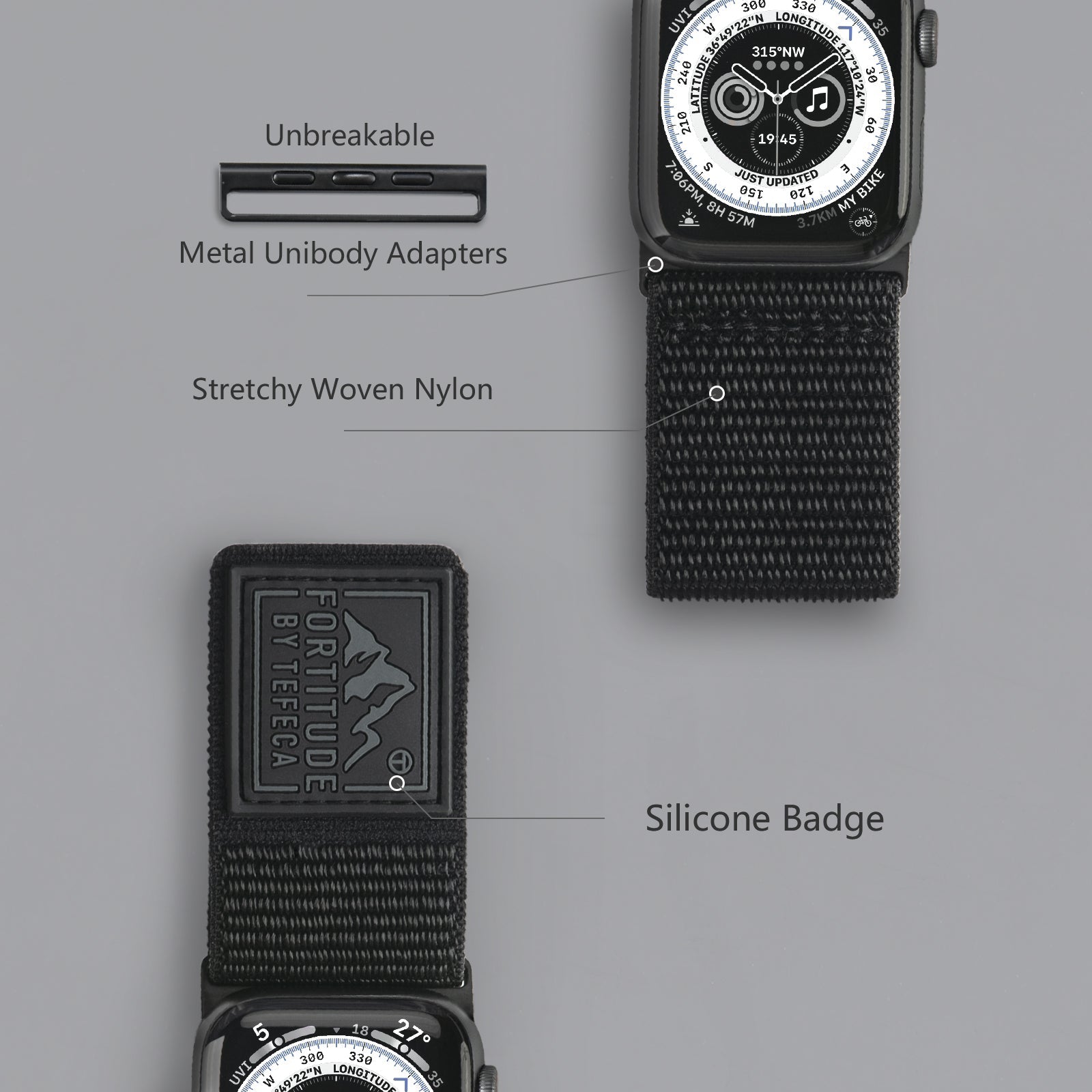 Apple Watch Ultra | Black Stretchy Woven Nylon - Tefeca