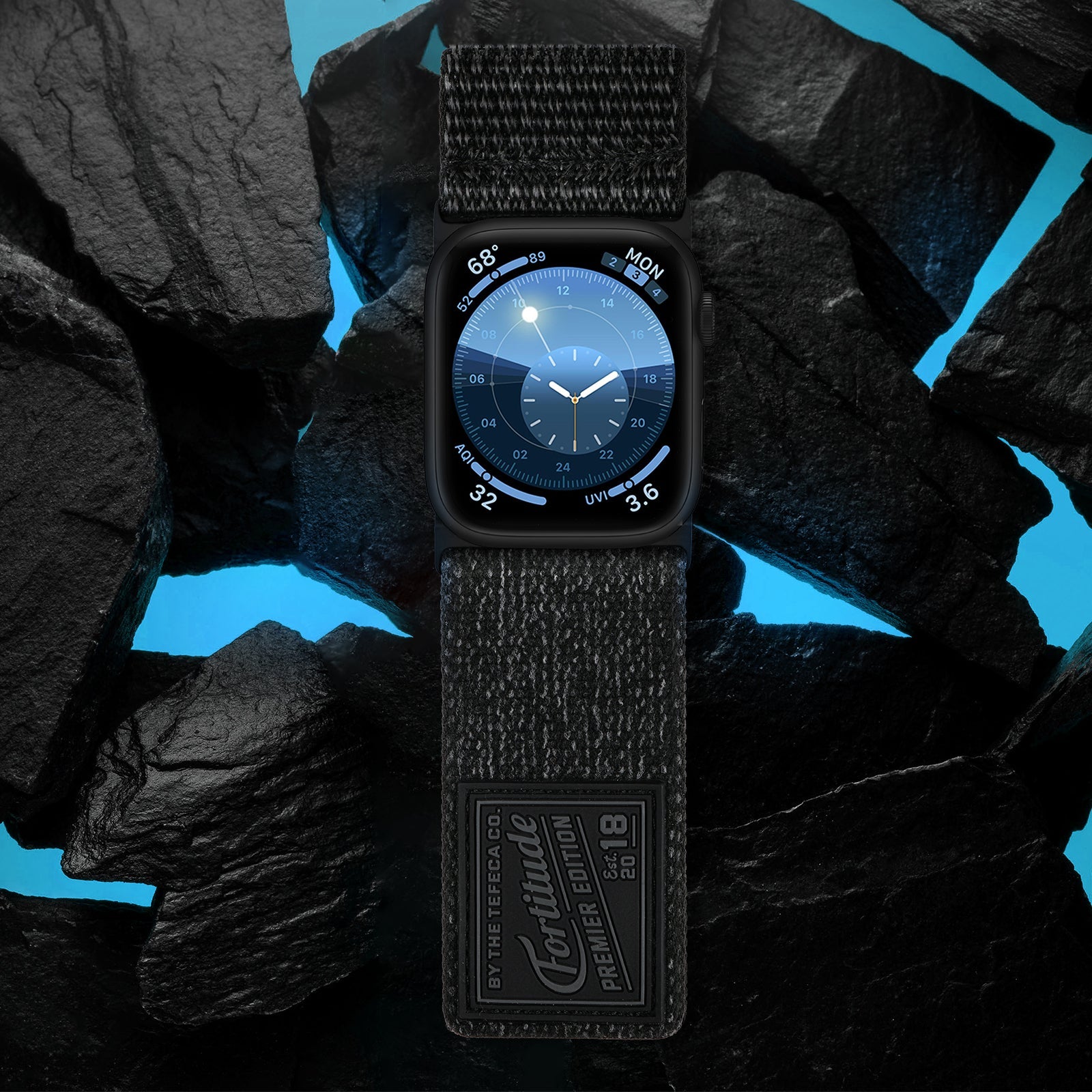 Tefeca Fortitude Series Ultra Wide Hook and Loop Band for Apple Watch /Apple Watch Ultra | Ultra Wide Nylon Carbon - Tefeca