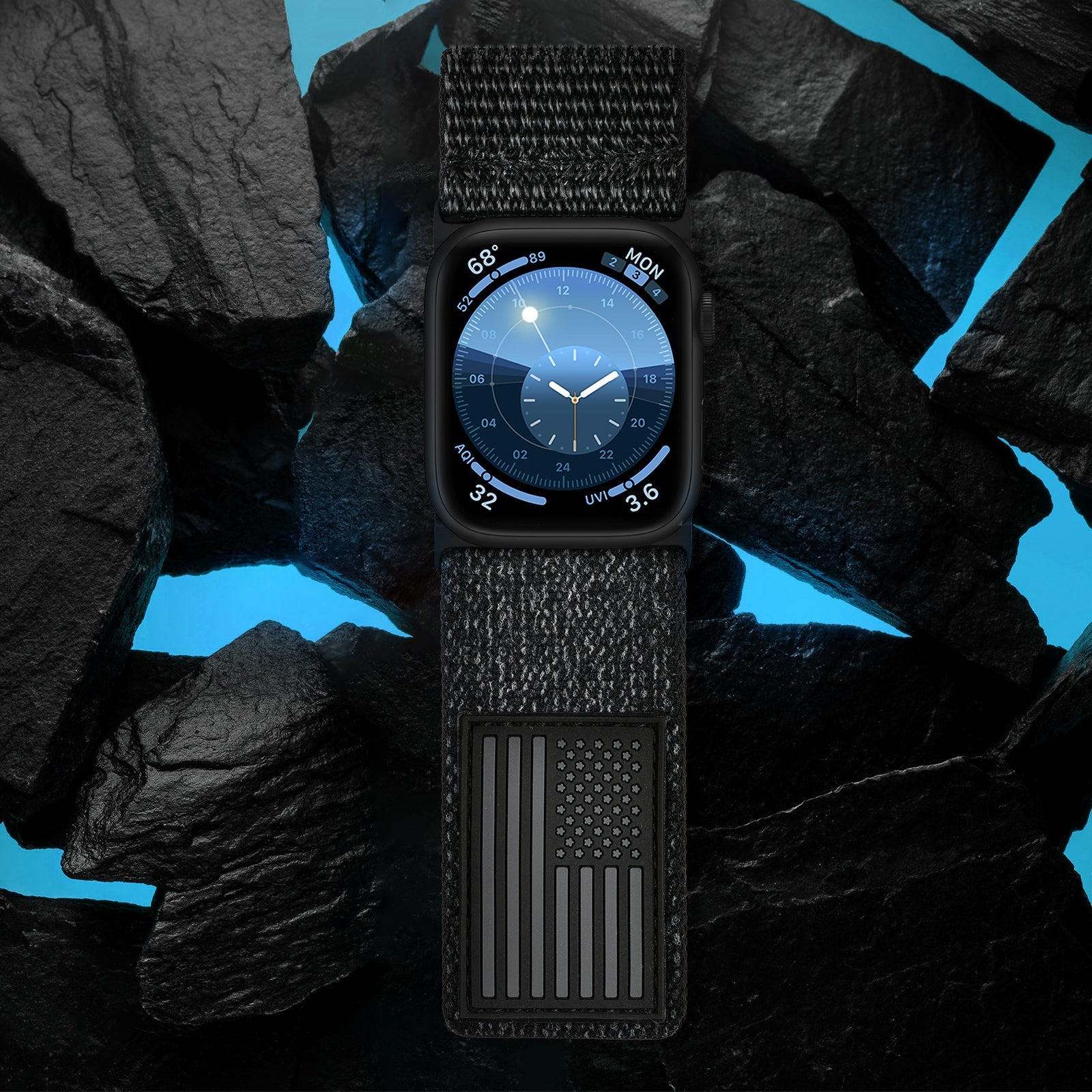 Tefeca Fortitude Series Ultra Wide Hook and Loop Band for Apple Watch /Apple Watch Ultra | Ultra Wide Nylon Carbon USA Flag - Tefeca