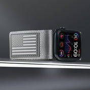 Tefeca Fortitude Series Ultra Wide Hook and Loop Band for Apple Watch /Apple Watch Ultra | Ultra Wide Nylon Gray USA Flag with Black Adapters | 42/44/45/49mm - Tefeca