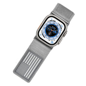 Tefeca Fortitude Series Ultra Wide Hook and Loop Band for Apple Watch /Apple Watch Ultra | Ultra Wide Nylon Gray USA Flag with Silver Adapters | 42/44/45/49mm - Tefeca