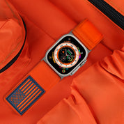 Tefeca Fortitude Series Ultra Wide Hook and Loop Band for Apple Watch /Apple Watch Ultra | Ultra Wide Nylon Orange USA Flag with Silver Adapters | 42/44/45/49mm - Tefeca