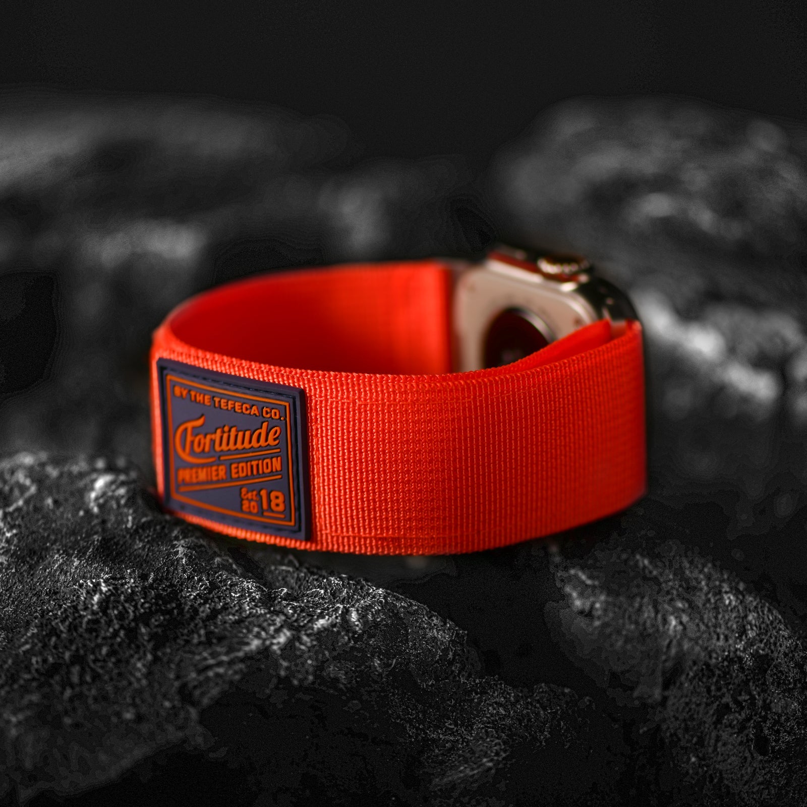 Tefeca Fortitude Series Ultra Wide Hook and Loop Band for Apple Watch /Apple Watch Ultra | Ultra Wide Nylon Orange with Silver Adapters | 42/44/45/49mm - Tefeca