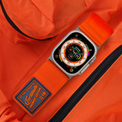 Tefeca Fortitude Series Ultra Wide Hook and Loop Band for Apple Watch /Apple Watch Ultra | Ultra Wide Nylon Orange with Silver Adapters | 42/44/45/49mm - Tefeca