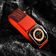Tefeca Fortitude Series Ultra Wide Hook and Loop Band for Apple Watch /Apple Watch Ultra | Ultra Wide Nylon Orange with Silver Adapters | 42/44/45/49mm - Tefeca