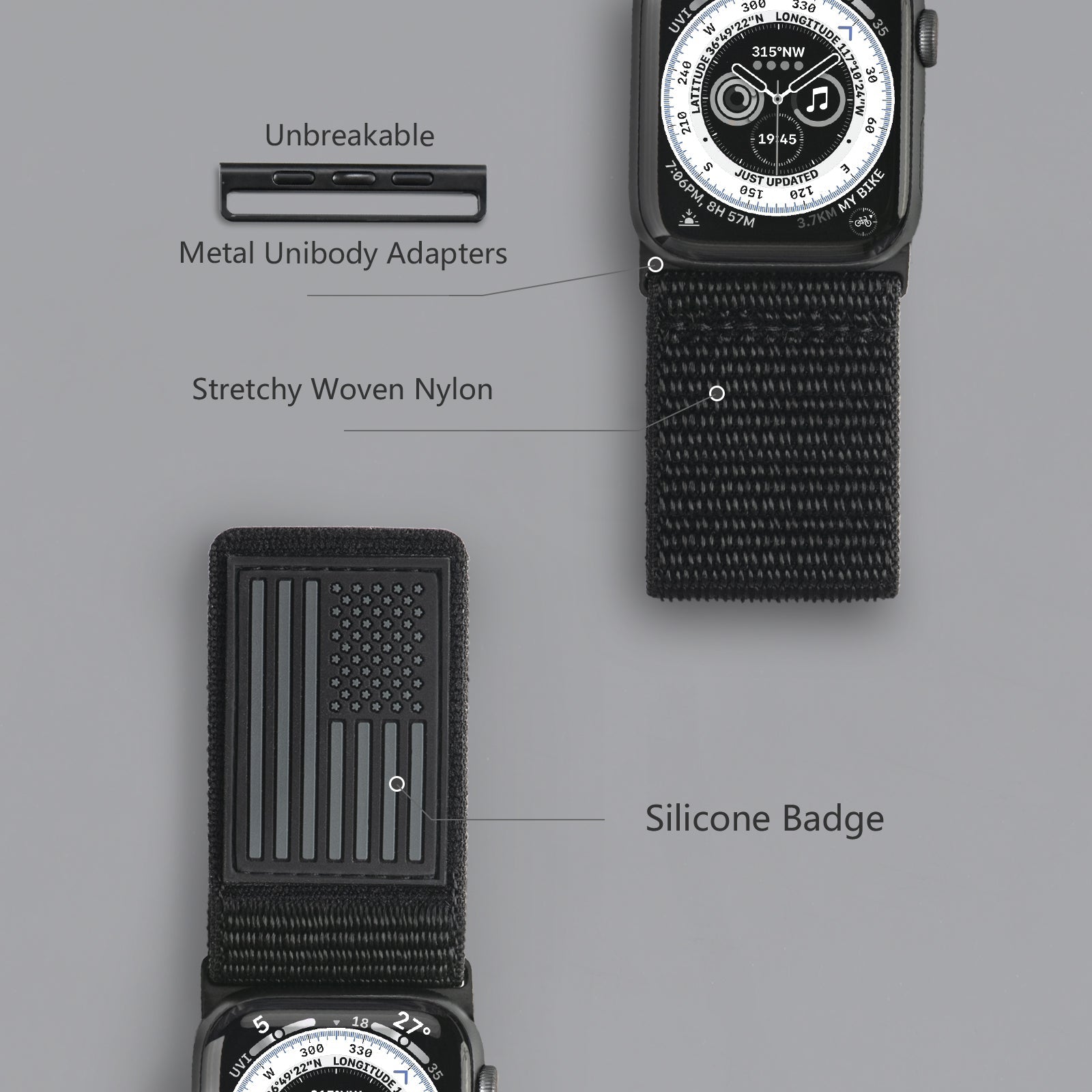 Apple Watch Ultra | USA Flag Black Stretchy Woven Nylon - Tefeca