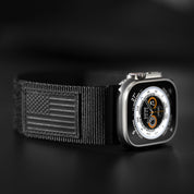 Tefeca Fortitude Series Ultra Wide Hook and Loop Band for Apple Watch/Apple Watch Ultra | Nylon Black USA Flag - Tefeca