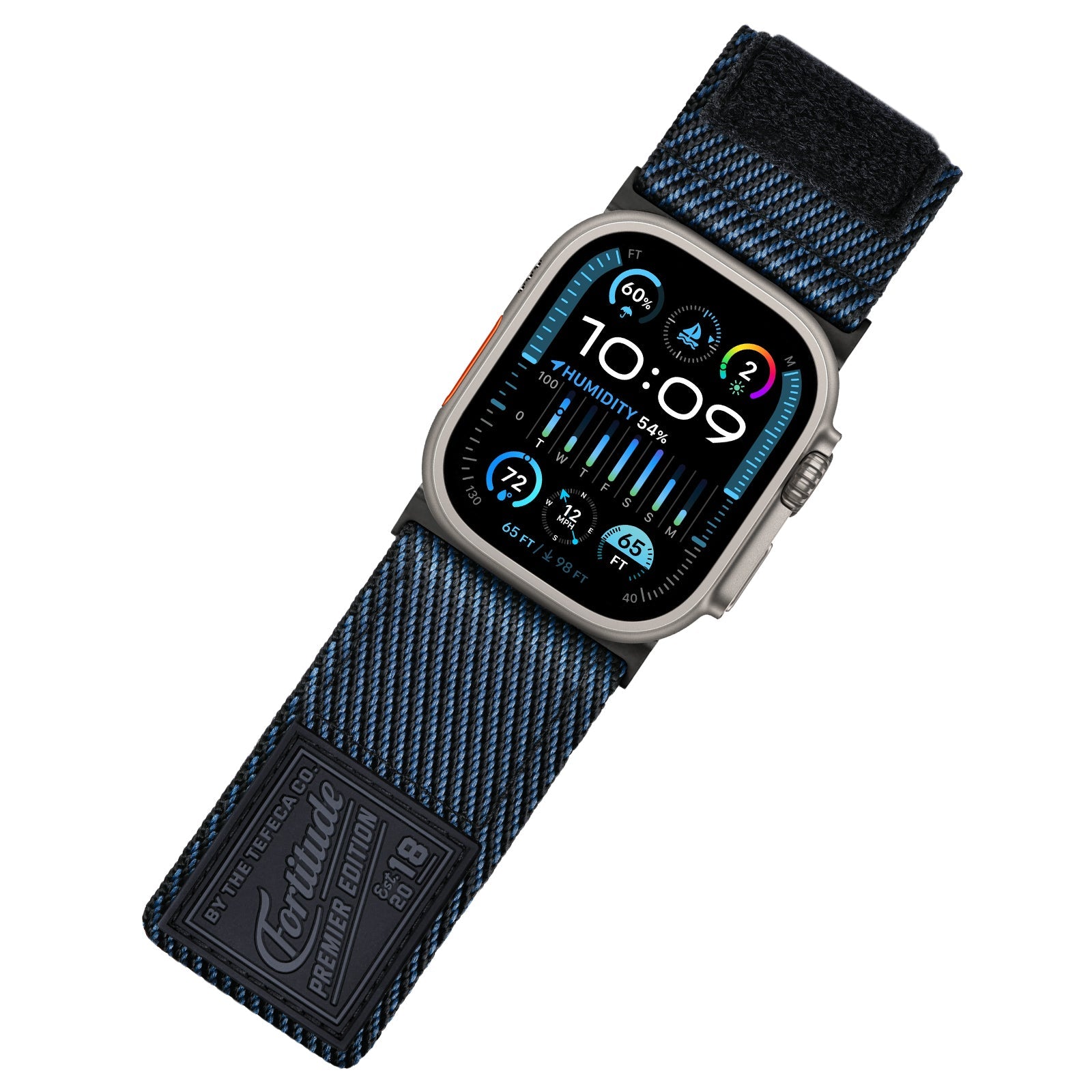 Tefeca Fortitude Series Ultra Wide Hook and Loop Band for Apple Watch/Apple Watch Ultra | Nylon - Onyx | 42/44/45/49mm - Tefeca