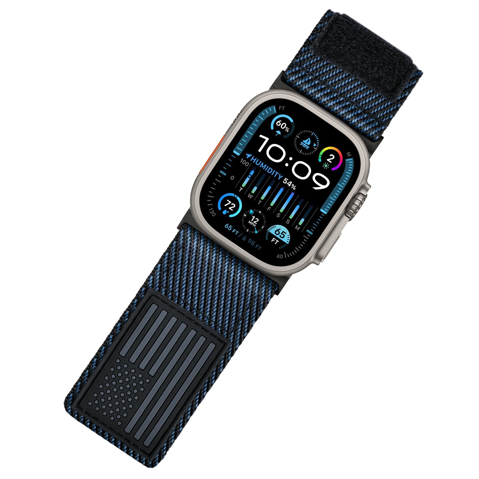 Tefeca Fortitude Series Ultra Wide Hook and Loop Band for Apple Watch/Apple Watch Ultra | Nylon USA Flag - Onyx - Tefeca