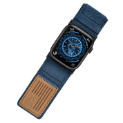 Tefeca Fortitude Series Ultra Wide Hook and Loop Band for Apple Watch/Apple Watch Ultra | Ultra Wide Nylon Midnight Blue USA Flag with Black Adapters | 42/44/45/49mm - Tefeca