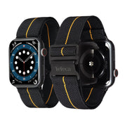 Tefeca Hook Buckle Elastic Band For Apple Watch /Apple Watch Ultra | Black and Yellow - Black | 42/44/45mm - Tefeca