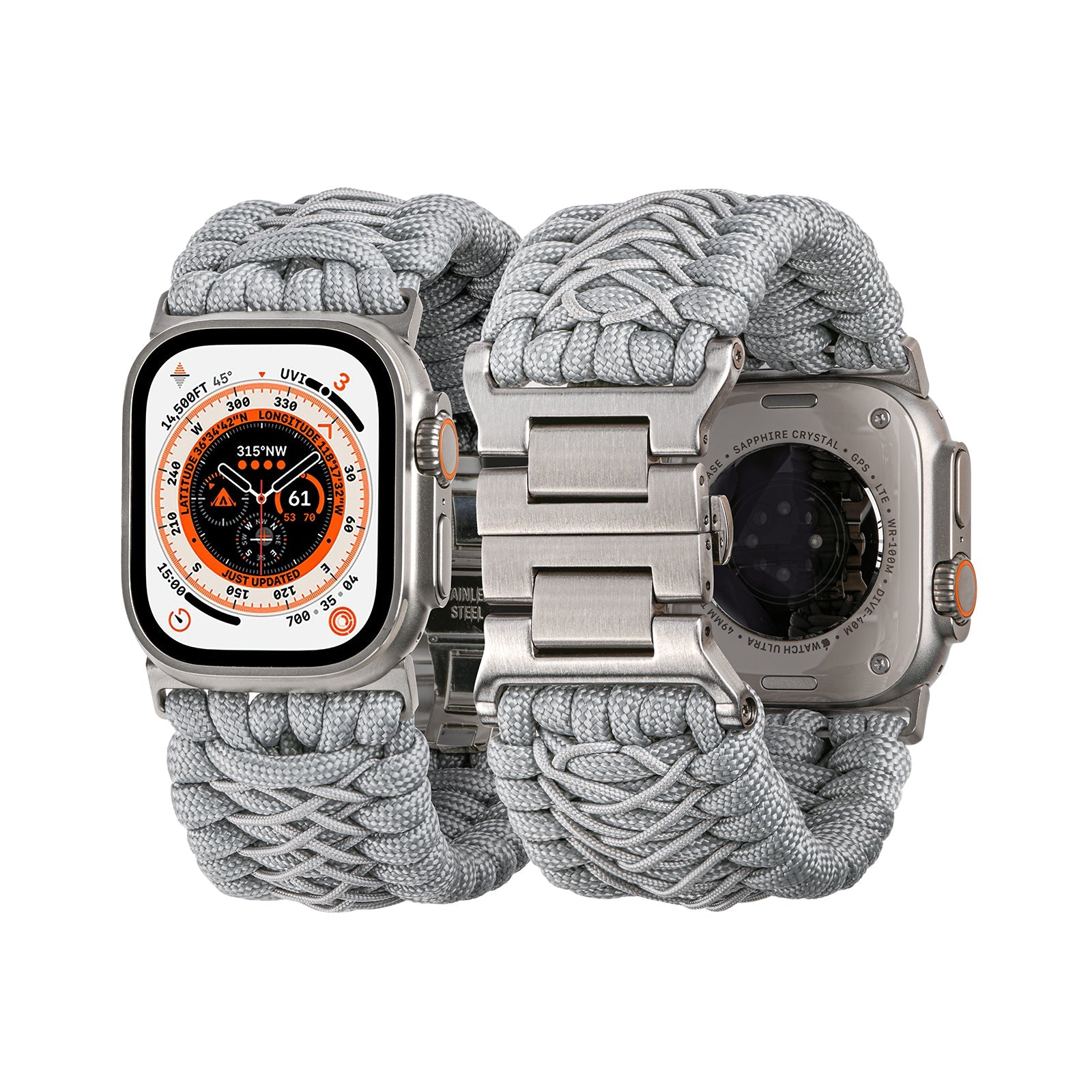 Tefeca Titan Series Paracord Band Compatible with Apple Watch (Gray 49/45/44/42mm) - Tefeca