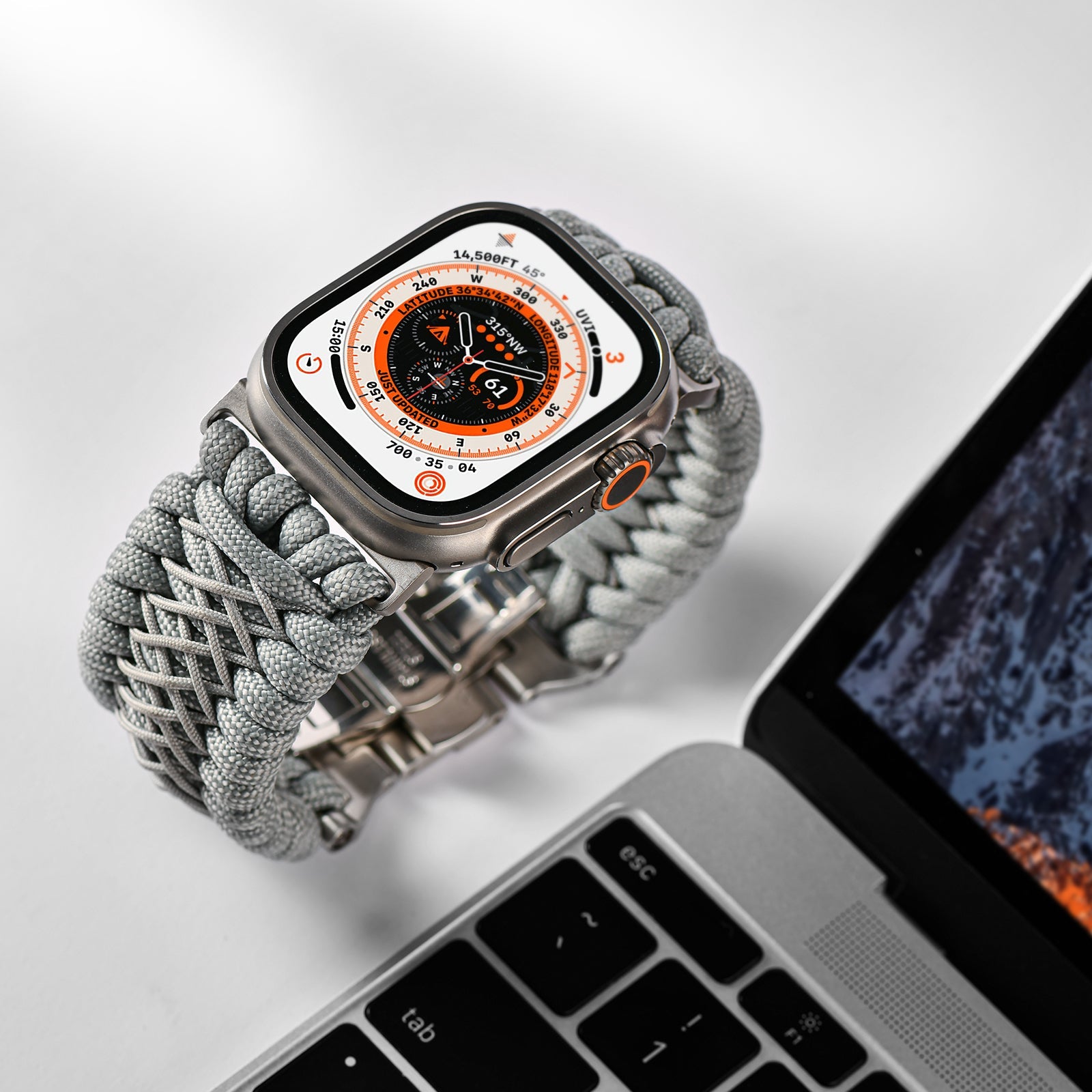 Tefeca Titan Series Paracord Band Compatible with Apple Watch (Gray 49/45/44/42mm) - Tefeca