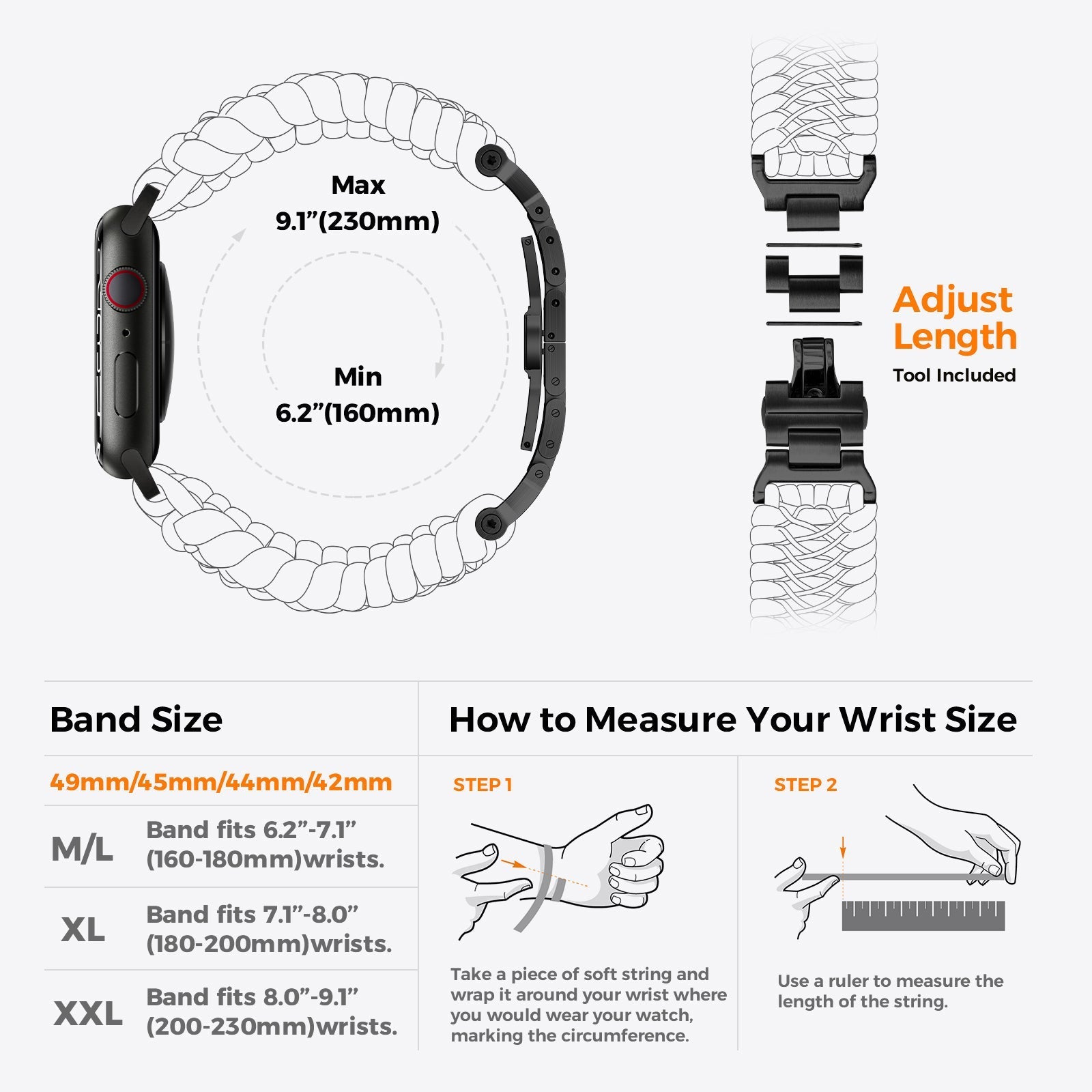 Tefeca Titan Series Paracord Band Compatible with Apple Watch (Viper 49/46/45/44mm) - Tefeca