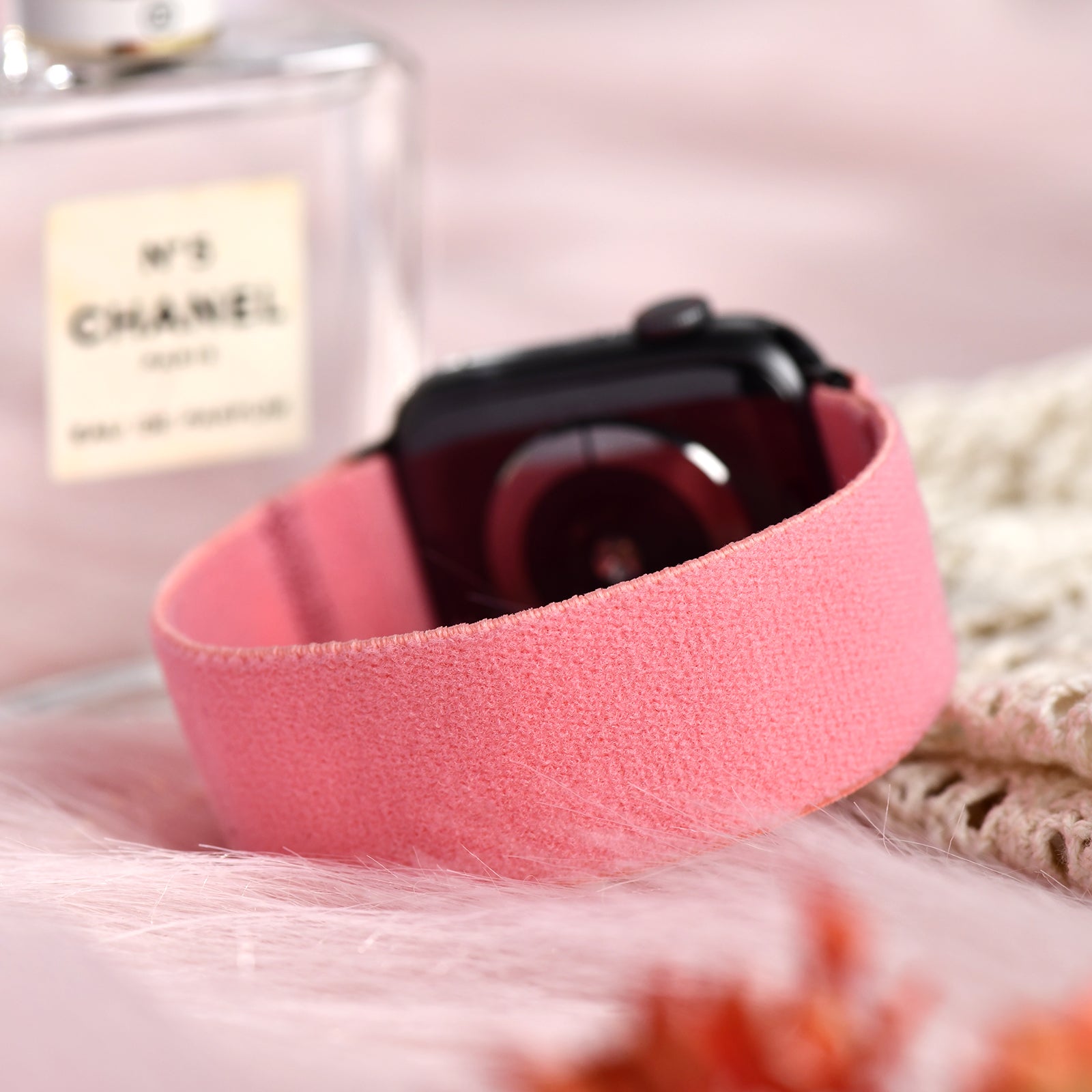 Tefeca Unity Series Elastic Compatible/Replacement Band for Apple Watch/Apple Watch Ultra | Pink Plush | 38/40/41mm 42/44/45mm