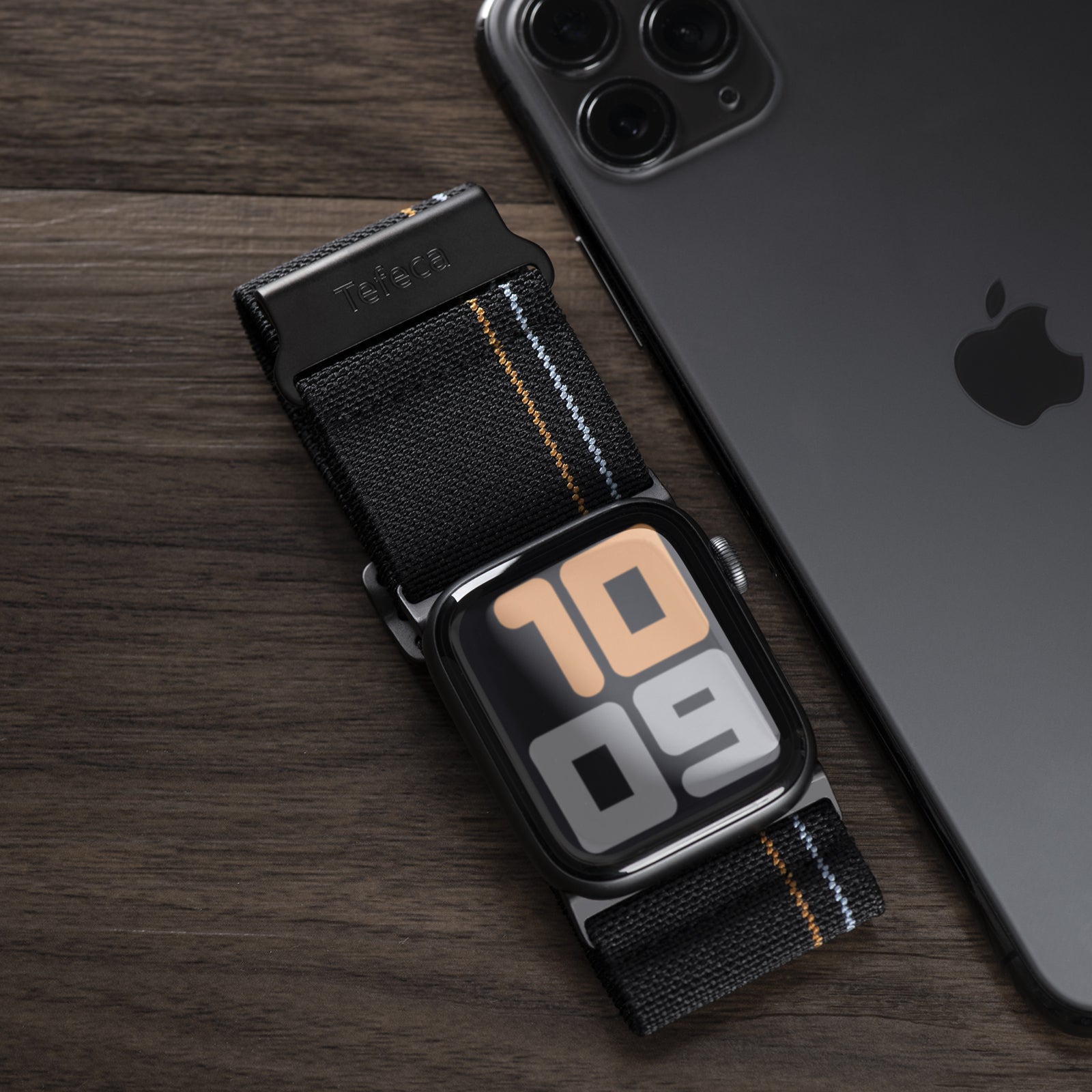 Tefeca Ultra Wide Adjustable Hook Buckle Elastic Band For Apple Watch /Apple Watch Ultra  | Black Hook Universe | 42/44/45/49mm
