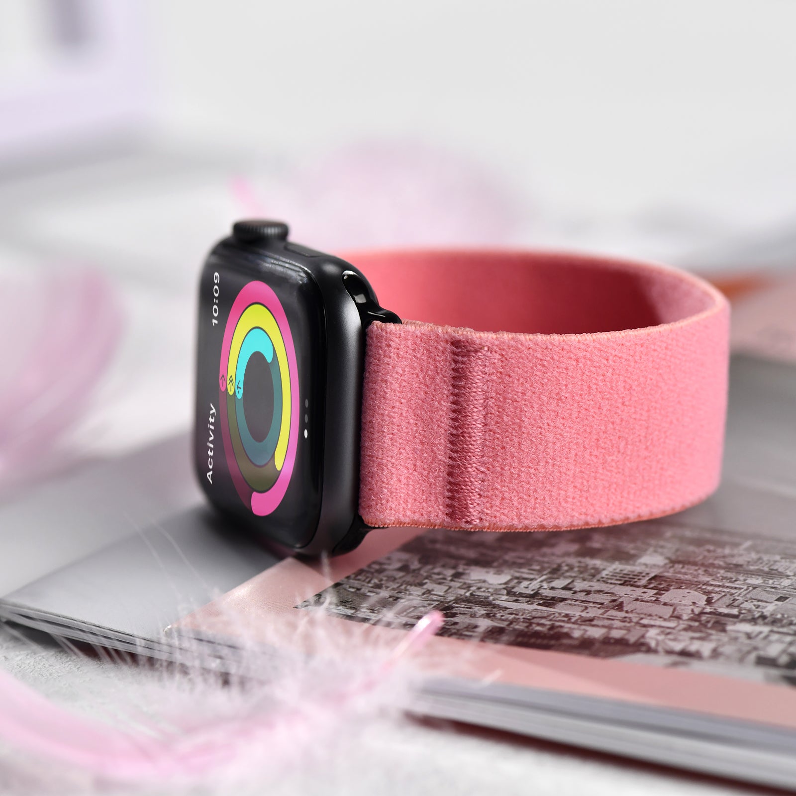 Tefeca Unity Series Elastic Compatible/Replacement Band for Apple Watch/Apple Watch Ultra | Pink Plush | 38/40/41mm 42/44/45mm
