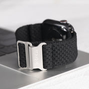 Tefeca Hook Buckle Elastic Band For Apple Watch /Apple Watch Ultra | Black Knitting-Silver