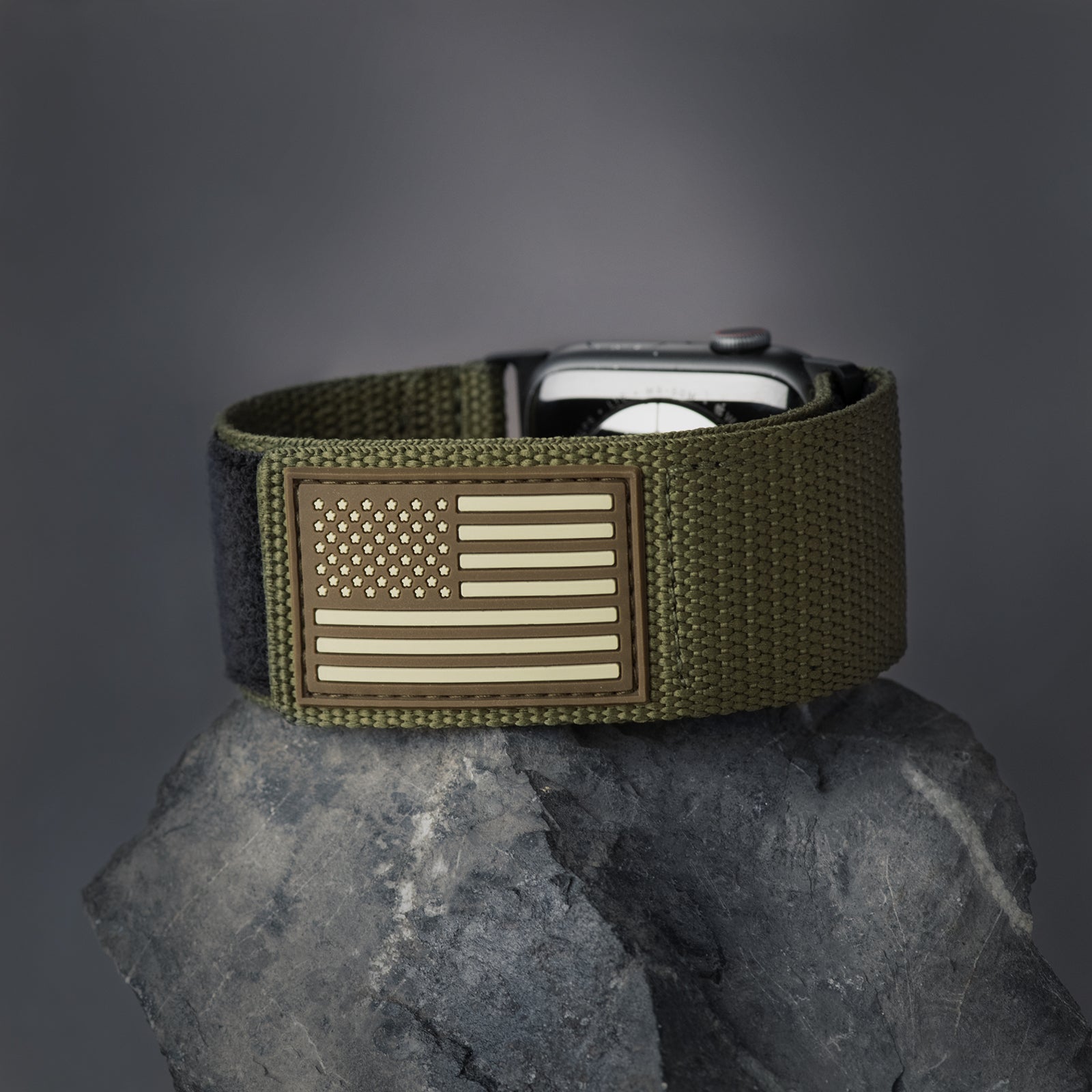 Tefeca Fortitude Series Ultra Wide Hook and Loop Band for Apple Watch/Apple Watch Ultra | Canvas Army Green USA Flag | 42/44/45/49mm