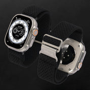 Tefeca Hook Buckle Elastic Band For Apple Watch /Apple Watch Ultra | Black Knitting-Silver