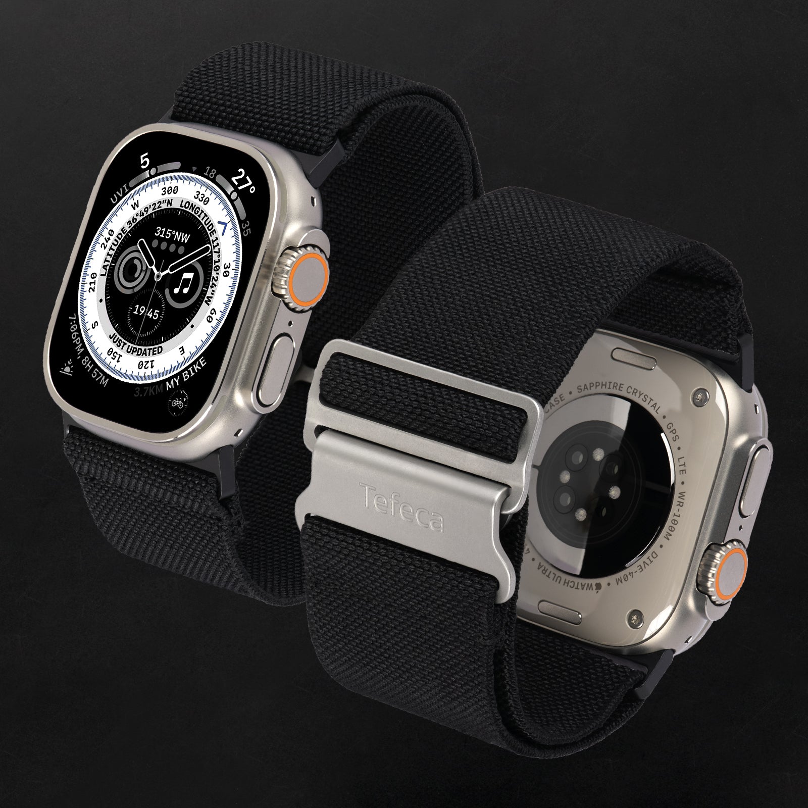 Tefeca Ultra Wide Adjustable Hook Buckle Elastic Band For Apple Watch /Apple Watch Ultra | Midnight | 42/44/45mm