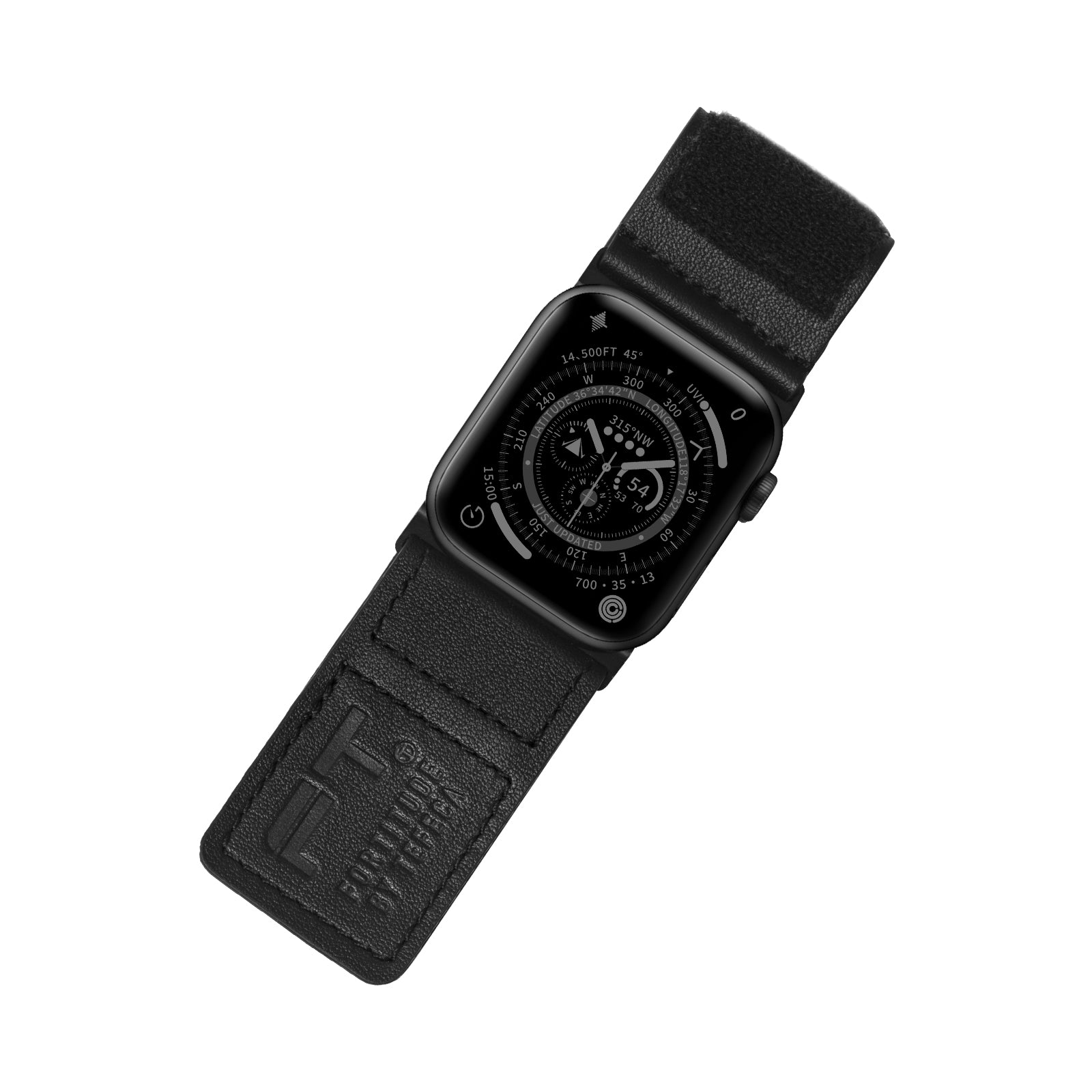 Tefeca Fortitude Series Ultra Wide Hook and Loop Band for Apple Watch/Apple Watch Ultra | Black Leather label